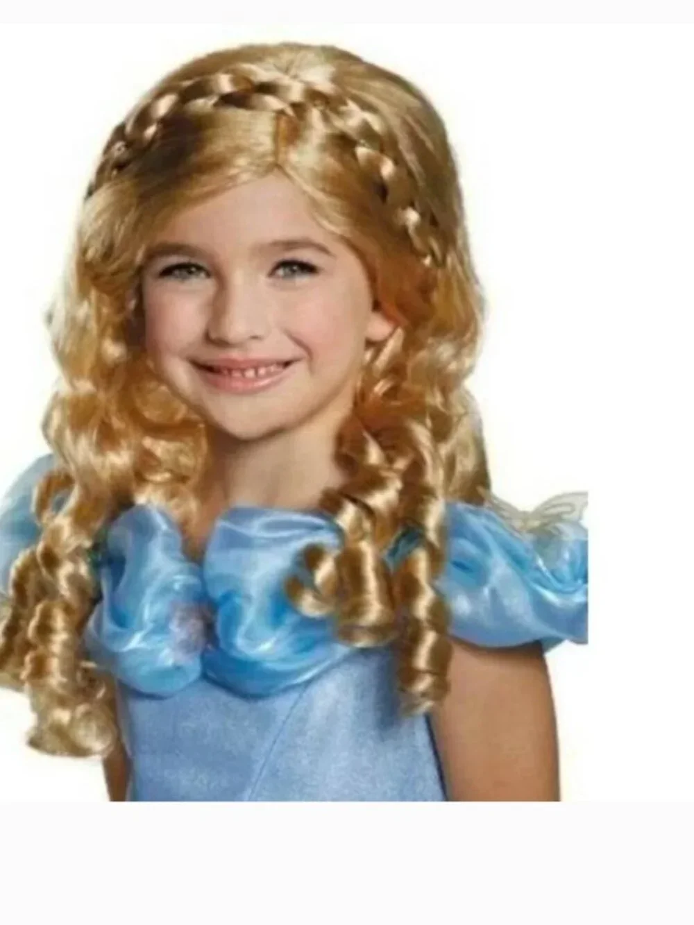 Princess Cinderella Halloween Costume 7/8 Blue Dress & Wig Disney Girls